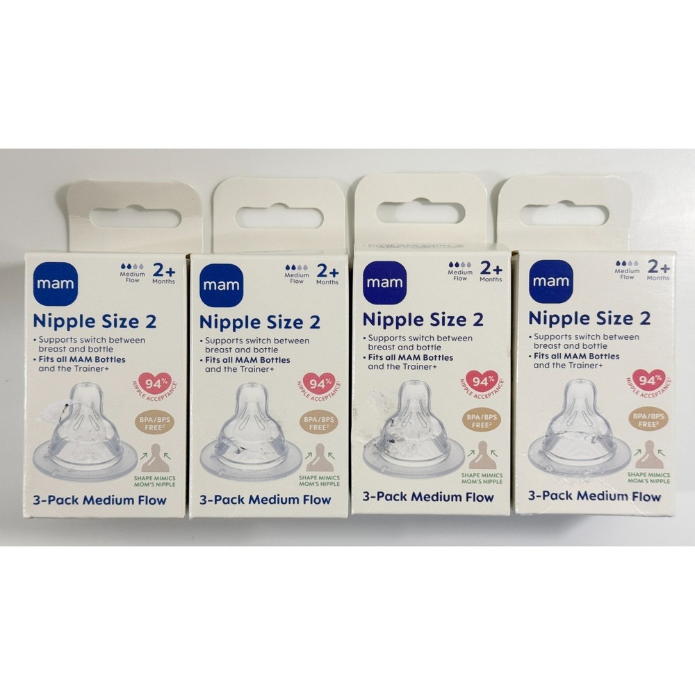 MAM Bottle Nipples Medium Flow Nipple Sizel 2, for 2+ Months (4‎ Packs of 3)